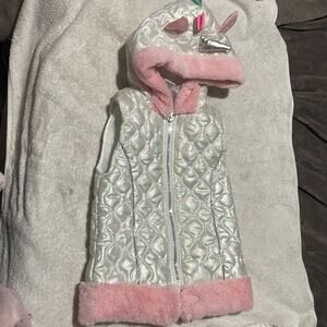 Little Lass 6 white quilter iridescent unicorn front zip vest euc pink faux fur